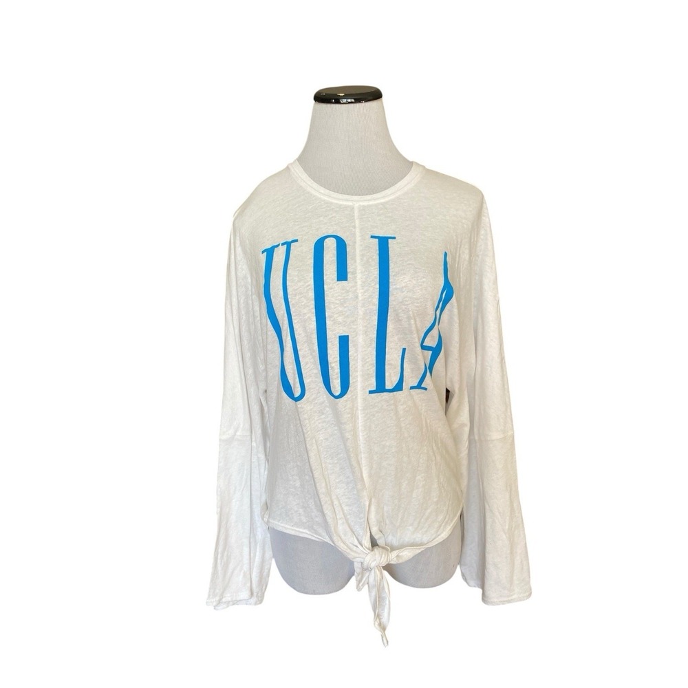 UCLA Graphic Tie Front Top Womens Size M White Slub Knit College Core Bruins Fan